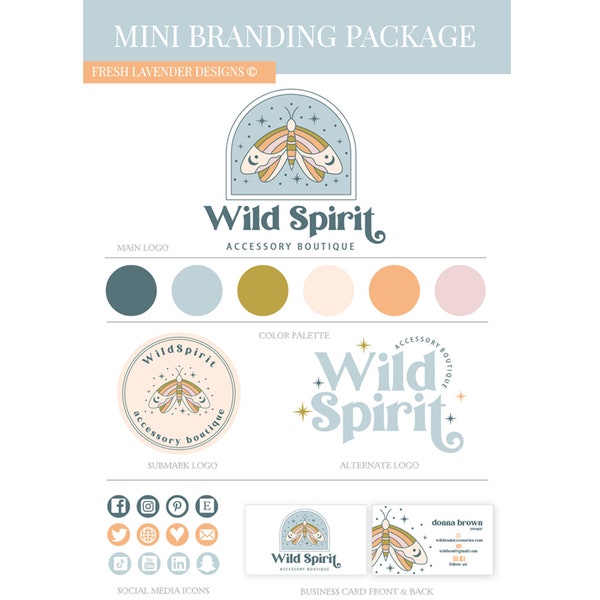 Boho Logo, Gypsy Branding Package, Bohemian Logo, Moth Logo, Alchemy Logo, Branding Package, Hand Drawn Logo, Custom Logo, Brand Design,