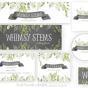 Marketing Package, Branding Package Leaves, Shabby Chic Logo Package, Marketing Set, Watercolor Leaves, Facebook Timeline, Business Card