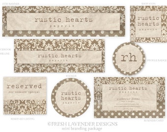 Rustic Etsy Banner / Damask Etsy Set / Custom Etsy Banner / Etsy Stamped / Premade Etsy Shop Set / Personalized Etsy Set