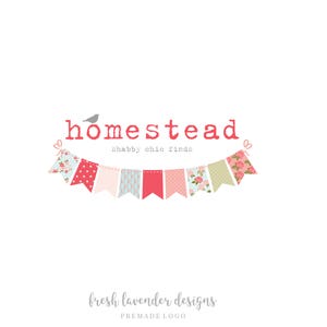 Bunting Logo, Logo with Banner, Custom Logo,  Custom Logo Design, Logo Designer, Logo with Bunting, Shabby Chic Logo, Vintage Logo