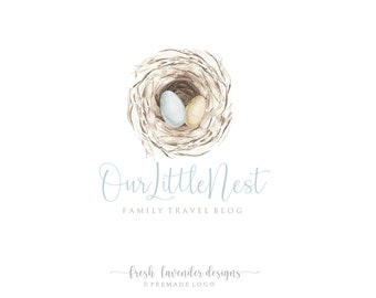 Nest Logo, Premade Logo, Custom Logo, Logo Designer, Logo with Nest, Bird Logo,Doula Logo, Photography Logo, Branding,  Watercolor Nest