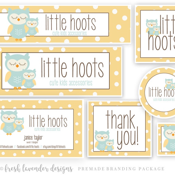 Branding Package, Owl Branding Package, Etsy Banner, Etsy Shop Set with Owls, Owl Logo Package, Owl Business Package, Owl Shop Set