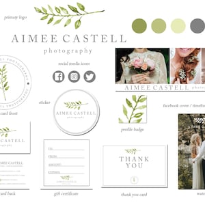 Branding Package, Organic Logo Package, Marketing Kit, Watercolor Leaf Logo, Florist Logo, Watercolor Foliage Branding Package, Watermark
