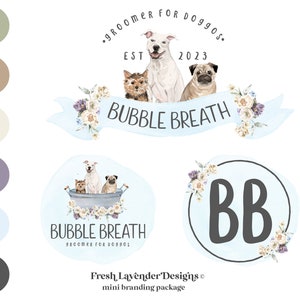Dog Logo, Pet Logo, Animal Logo, Pet Branding, Branding Package, Logo with dogs, Dog Groomer Logo, Pet Boutique Logo, Dog Bath Logo,