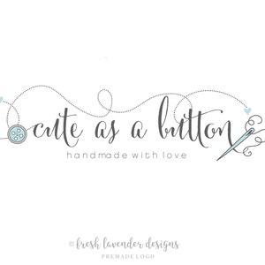 May include: Cute as a Button logo design with a stylized button, needle and thread, and the text "cute as a button handmade with love".