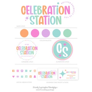 Custom Branding, Confetti Branding Kit, Rainbow Logo, Text Logo, Colorful Brand Design, Bakery Modern Shop Logo, Party Branding, Logo Design