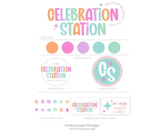 Custom Branding, Confetti Branding Kit, Rainbow Logo, Text Logo, Colorful Brand Design, Bakery Modern Shop Logo, Party Branding, Logo Design