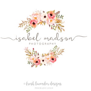 Logo de couronne, Logo de couronne florale, Logo d’automne, Logo personnalisé, Concepteur de logo, Logo préfabriqué, Logo floral aquarelle, Logo de photographie, Filigrane