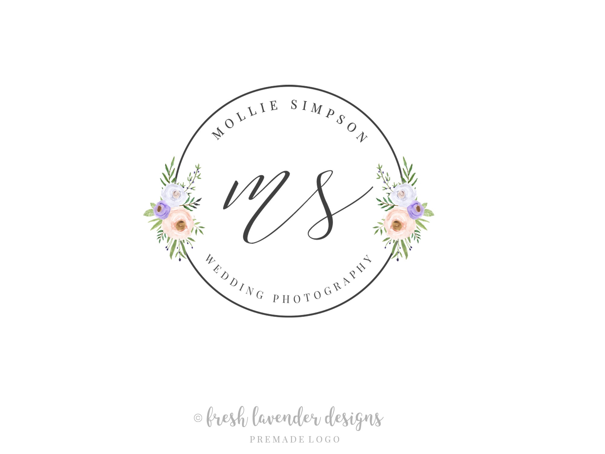 Floral Frame Logo, Monogram Logo, Initial Logo, Wedding Logo, Custom ...