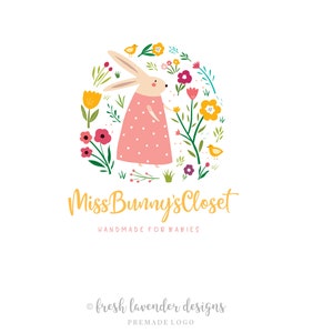 Premade Logo, Bunny Logo, Custom Logo, Rabbit Logo, Logo with Rabbit, Kids Logo, Whimsical Logo, Logo Design, Children&#39;s Logo, Woodland Logo