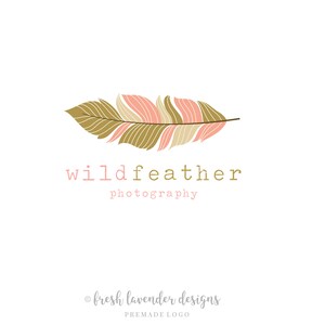Feather Logo, Custom Logo, Premade Logo, Bohemian Logo, Logo Design, Hand Drawn Feather Logo, Boho  Logo, Photography Logo, Watermark,