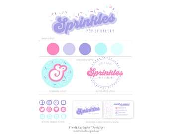 Custom Branding, Sprinkle Branding Kit, Rainbow Logo, Text Logo, Vintage Brand Design, Bakery Modern Shop Logo, Vintage Branding, Confetti