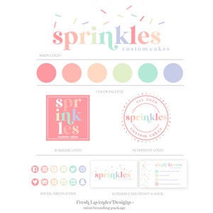 Custom Branding, Sprinkle Branding Kit, Rainbow Logo, Text Logo, Vintage Brand Design, Bakery Modern Shop Logo, Vintage Branding