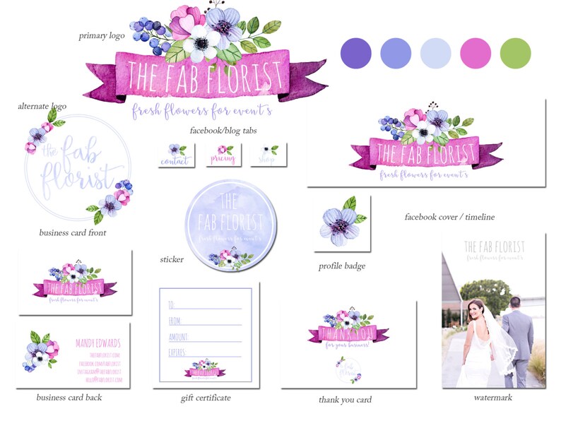 Floral Branding Package / Logo Package / Marketing Package / Purple Floral Logo / Florist Logo / Whimsical Package image 1