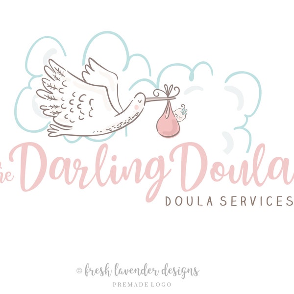 Doula Logo, Premade Logo, Custom Logo, Stork Logo,  Baby Logo, Photography Logo, Newborn Logo, Hand Drawn Logo