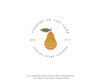 Pear Logo, Custom Logo, Premade Logo, Baking Logo, Hand Drawn Logo, Branding, Cooking Logo,