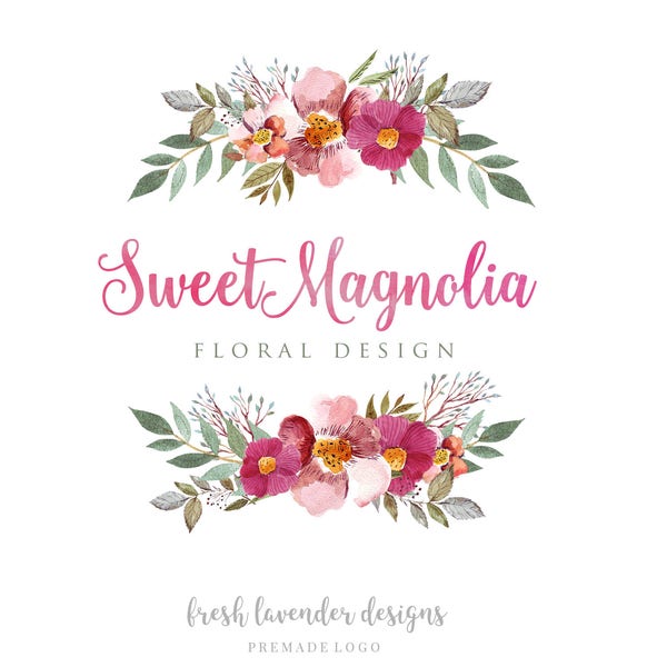 Magnolia Logo, Custom Floral Logo, Watercolor Logo, Logo for Florists, Logo with Flowers, Premade Magnolia Logo, Watermark for Photographers