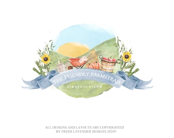 Diseño de logotipo de granja de acuarela: marca personalizada para su negocio de jardinería