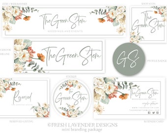 Etsy Branding Package, Eucalyptus Logo, Floral Etsy Shop, Branding Package, Branding Kit, Sage Logo, Leaves Logo, Logo Design, Etsy Branding