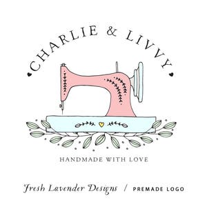 Custom Logo, Premade Hand Drawn Logo, Hand Drawn Sewing Logo, Sewing Logo, Sewing Machine Logo, Hand Drawn, Shabby Chic, Personalized Logo