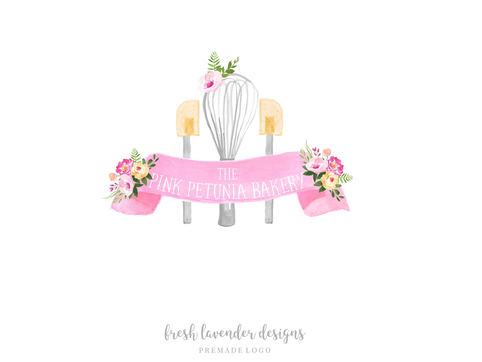 Baking Logo, Bakery Logo, Custom Logo, Premade Baking Logo, Watercolor ...
