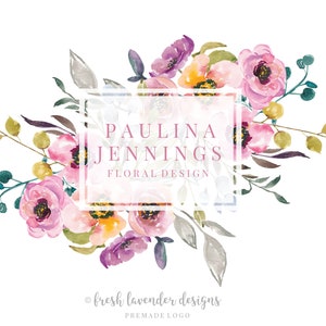 Wildflower Logo, Custom Logo, Premade Logo, Logo Designer, Shabby Chic Logo, Watercolor Floral, Florist Logo, Branding, Photography Logo