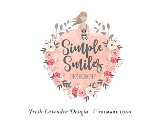 Custom Logo Design Premade Logo and Watermark for Photographers and Small Businesses Watercolor Hand Drawn Photography logo with Camera