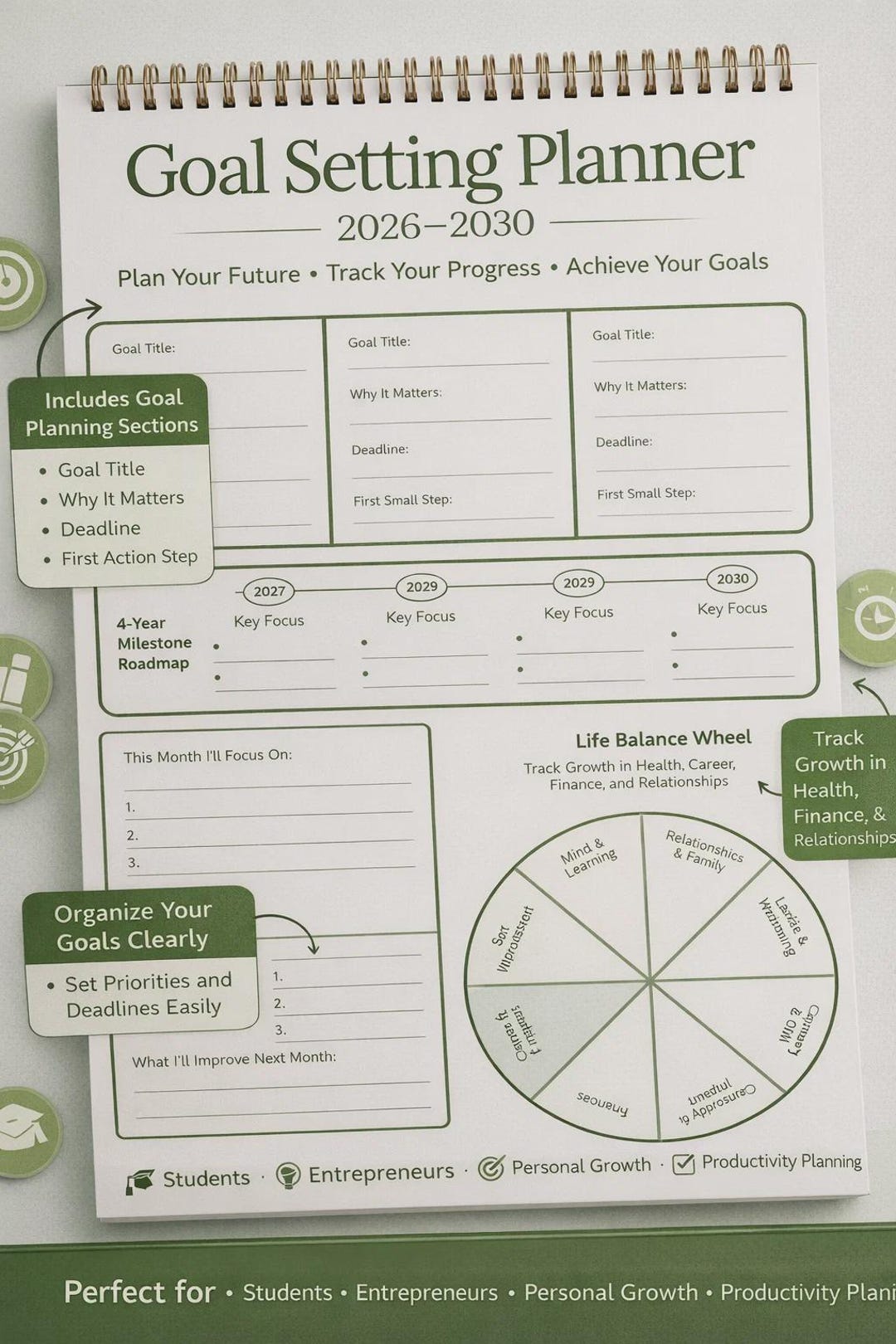 Goal Setting Planner Printable, Personal Development Planner, Life ...