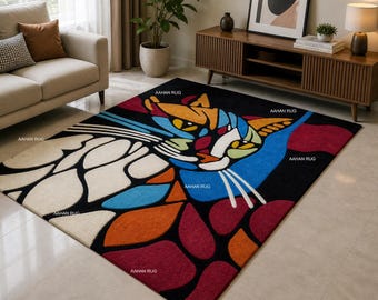 Cat rug, Handmade rug, Abstract rug, Tufted rug, Modern carpet, Colorful rug, Designer rug, Living room rug, Art rug, Home decor rugs,