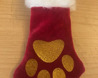 Mini Christmas pet paw stocking hanging tree decoration.