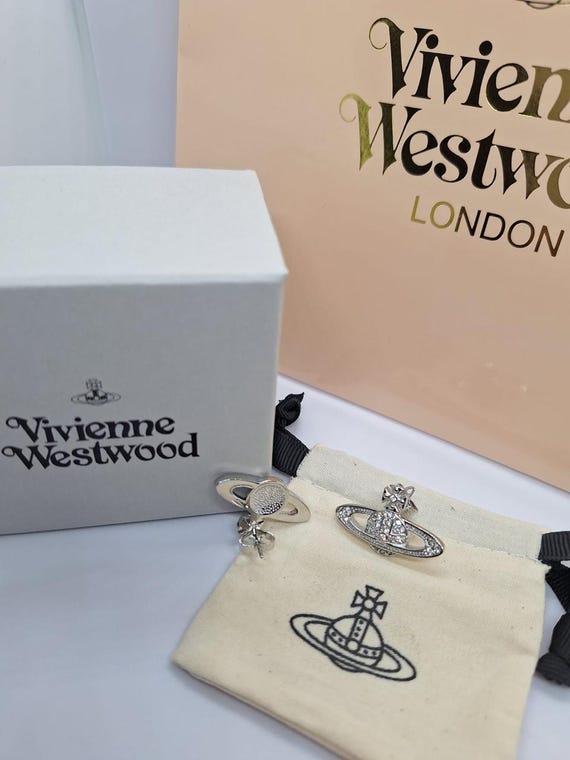 Vivienne Westwood Saturn Orb Crystal Earrings | Sterling Silver Studs, Iconic Designer Jewelry, Mother Day Gift, Including Packaging Free.