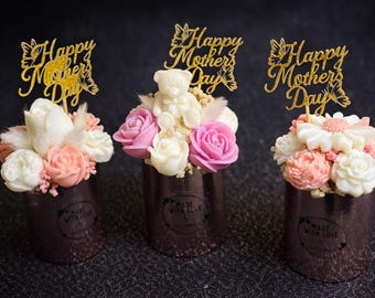 Muttertags-Kerzenarrangement Handgemacht mit Liebe , super süße Geschenkidee für die Mama oder Oma , Blumen  die nicht verwelken