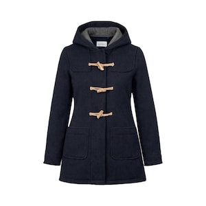 Wool Blend Duffle Coat – Navy Hooded Toggle Coat, Made in Italy (Size M)