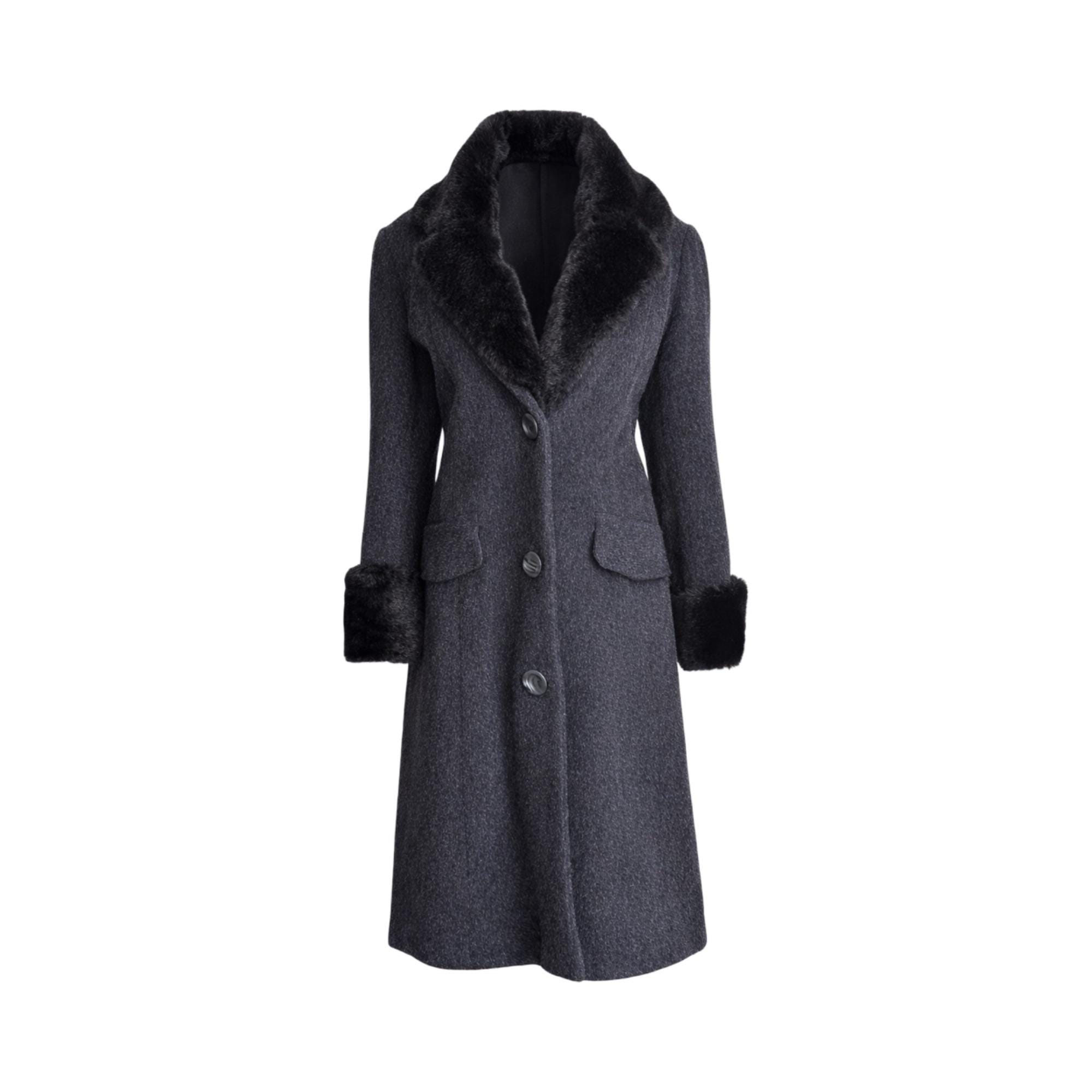 Vintage 1990s Christian Dior Wool Coat — Faux Fur Collar — Elegant