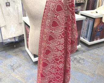 Rani Pink Wedding Shawl For Groom-Bride Unisex Heavy Embroidered Micro Velvet Stole