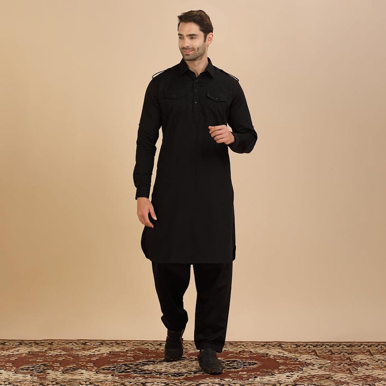 Handmade White Cotton Pathani Kurta Pajama Set - Men's Traditional Wear ...