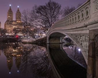 Purple Bow Bridge at Night - Central Park Reflection  - New York City Dream - New York City Photography