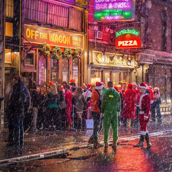 SantaCon in the Village - New York in the Winter - NYC at Christmas Photography - New York Snow - Humor - New York City Photography