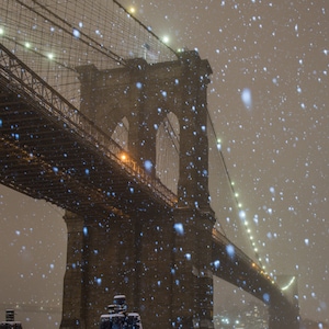 Snowfall at the Brooklyn Bridge - NYC Winter at Night - New York Snow - New York City Photography