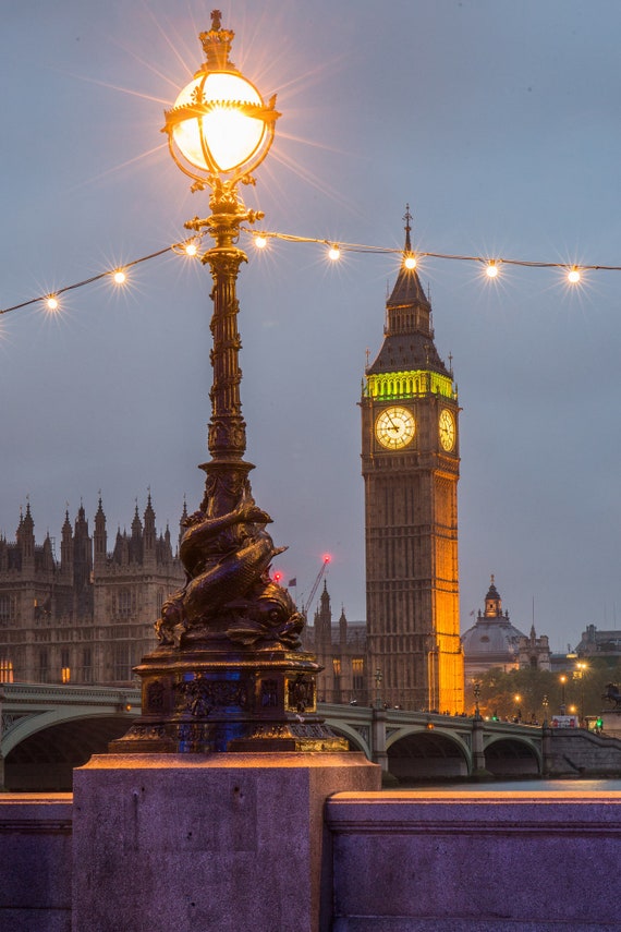 Big Ben At Night With Lamppost Elizabeth Tower And British Etsy
