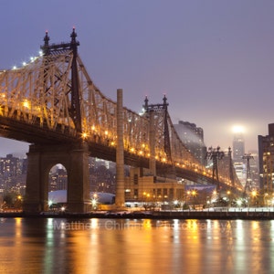 Queensboro Bridge Midtown Manhattan Skyline at Night Foggy New York New York City Photography image 1