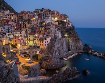 Manarola During Blue Hour- Cinque Terre Photography - Italy Photography