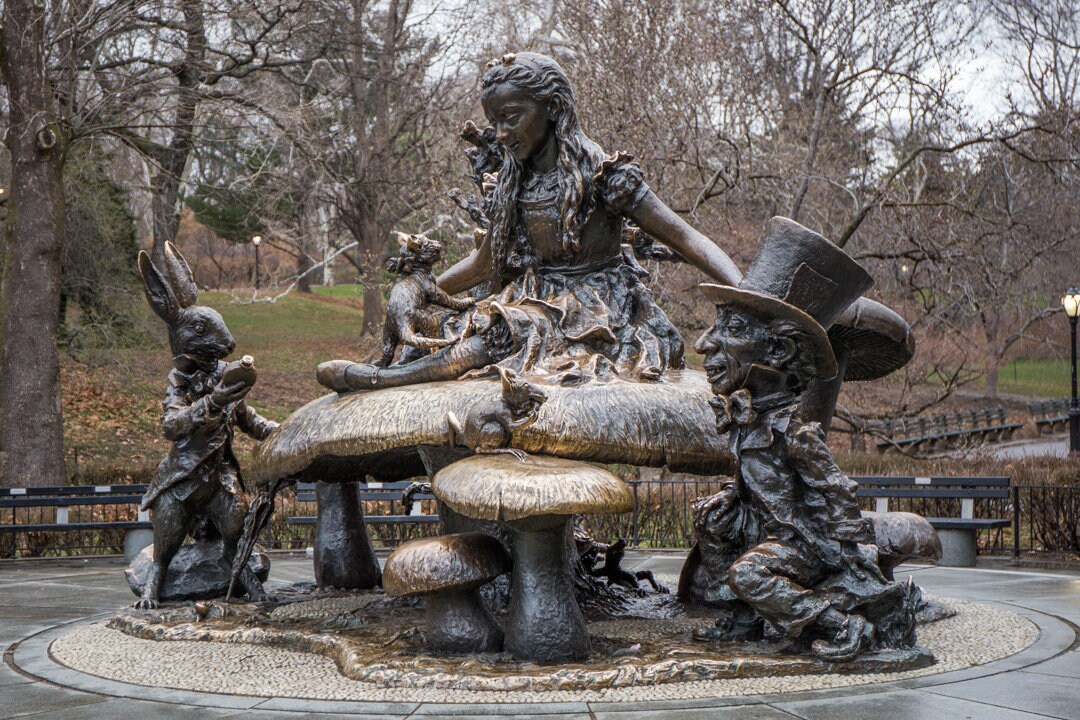 Alice in Wonderland Statue Photograph Central Park at on a Rainy Day New York City Photography