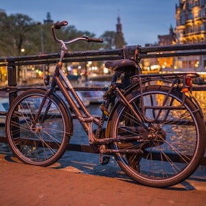 Bicycle in Amsterdam at Night - Amsterdam Canals - Netherlands Photography