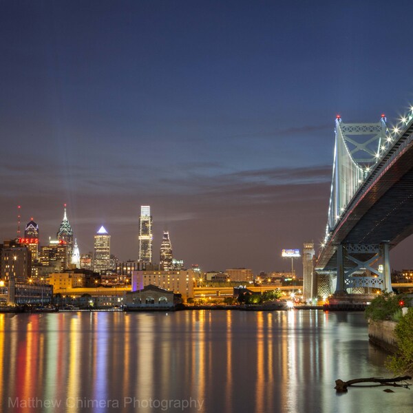 Philly Skyline at Night - Ben Franklin Bridge - Philadelphia Photography