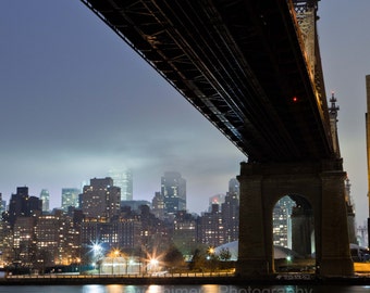 Foggy Manhattan Skyline - Queensboro Bridge from Below - Midtown Manhattan Skyline at Night - New York City Photography