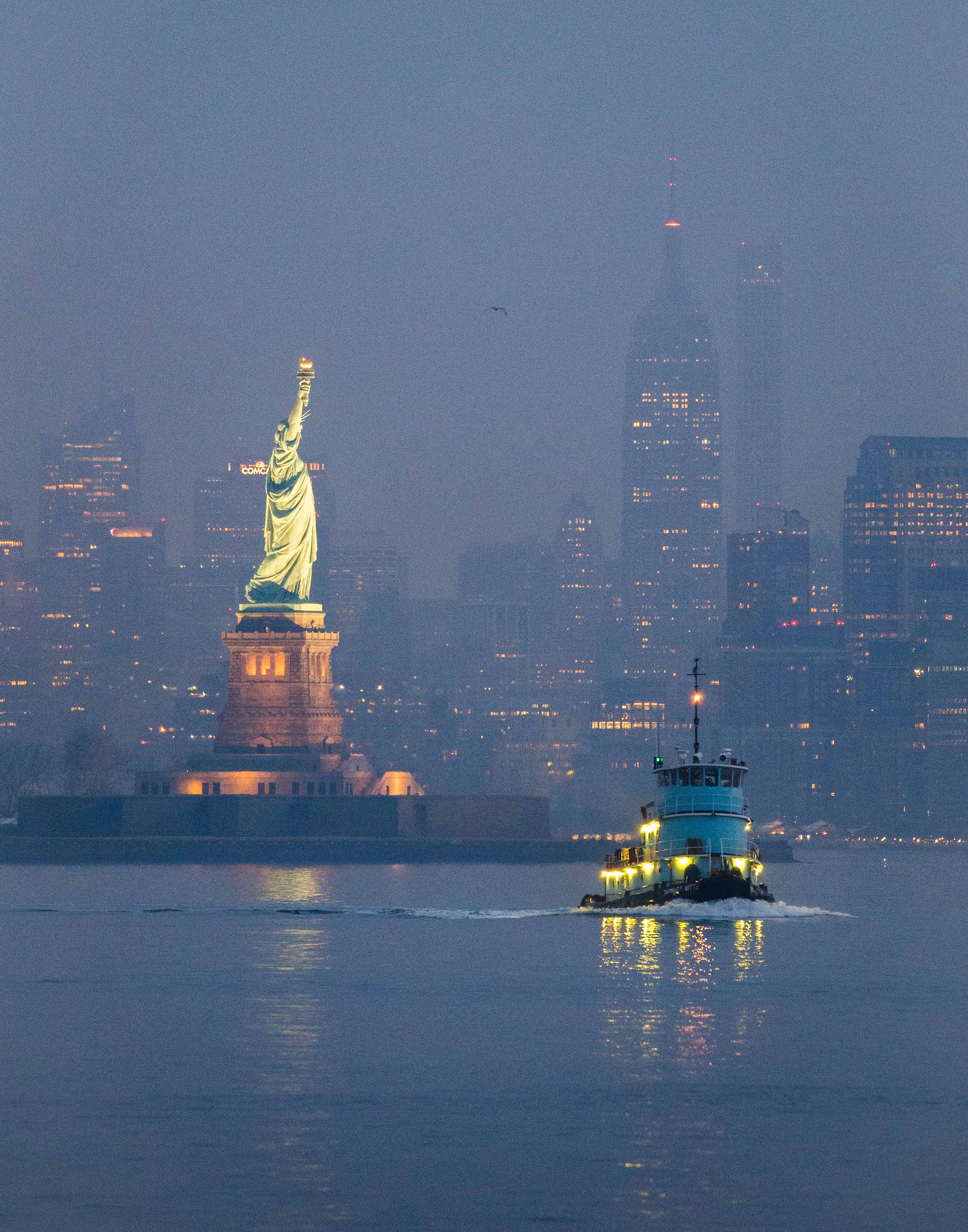 New York Statue Of Liberty Skyline At Night
