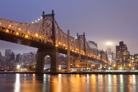 Queensboro Bridge - Midtown Manhattan Skyline at Night - Foggy New