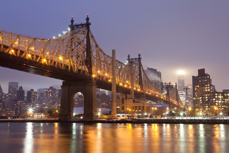 Queensboro Bridge Midtown Manhattan Skyline at Night Foggy New York New York City Photography image 2