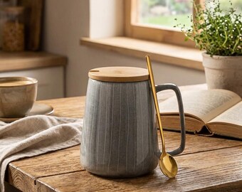 Handcrafted 24 oz Ceramic Mug, Unique Reactive Glaze Stoneware, Microwave Safe Tea Cup